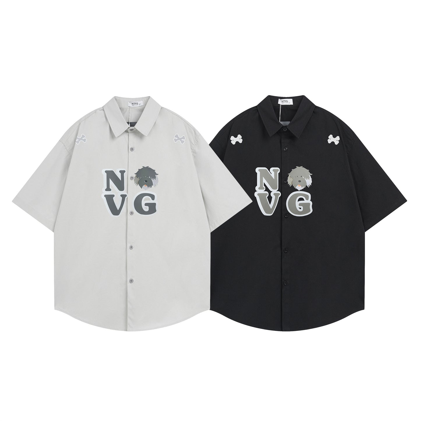 𝕃oose 𝔽it ☞𝟤𝟢𝟤𝟧 ☜美式復古可愛小狗圖案印花百搭休閒寬鬆襯衫 ɴᴛ𝟣𝟩 (灰色)