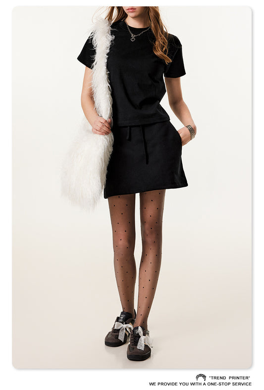 Fierce & Fitted 美式夏季甜妹圓領短T半身裙套裝 N-23 復古黑