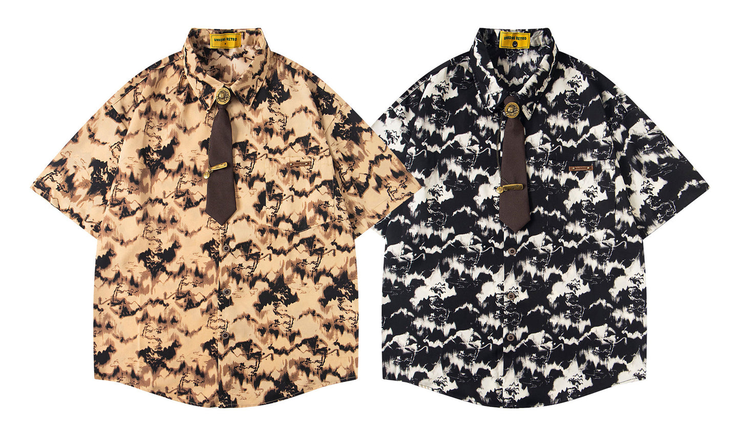 𝕃oose 𝔽it ☞𝟤𝟢𝟤𝟧 ☜領帶系列復古渲染設計感休閒寬鬆襯衫 U-26