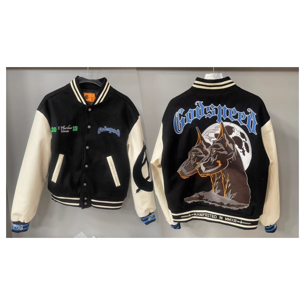 snɔoɟ uoı̣snɟ - 2025SS美式潮牌秋冬新款刺繡骷顱頭夾克棒球服男女同款 SMN-339