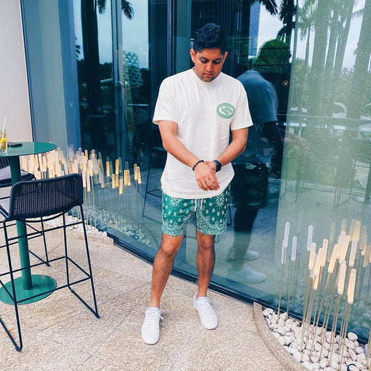 🔆𝔽𝕦𝕤𝕚𝕠𝕟 ☀ 𝔽𝕠𝕔𝕦𝕤 🔆 美式潮牌腰果花短褲男士四分褲速干網眼透氣跑步不過膝籃球運動褲(6色)