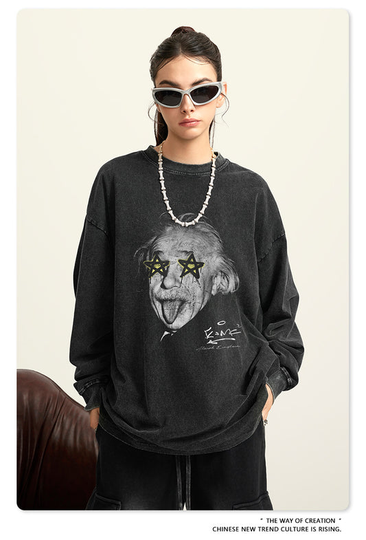 ♛𝔽𝕦𝕤𝕚𝕠𝕟 𝔽𝕠𝕔𝕦𝕤 ♛2025秋冬復古水洗印花大學T W-64