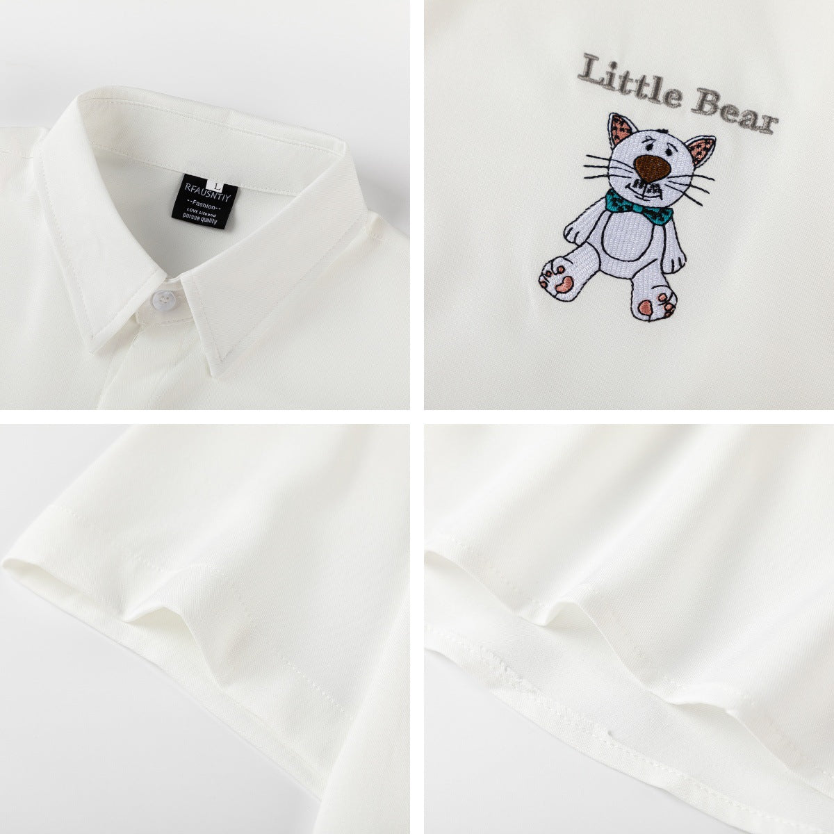 𝔼mbro 𝕊hirt𒉽美式復古逗趣圖案刺繡寬鬆百搭短袖襯衫 (藍色)