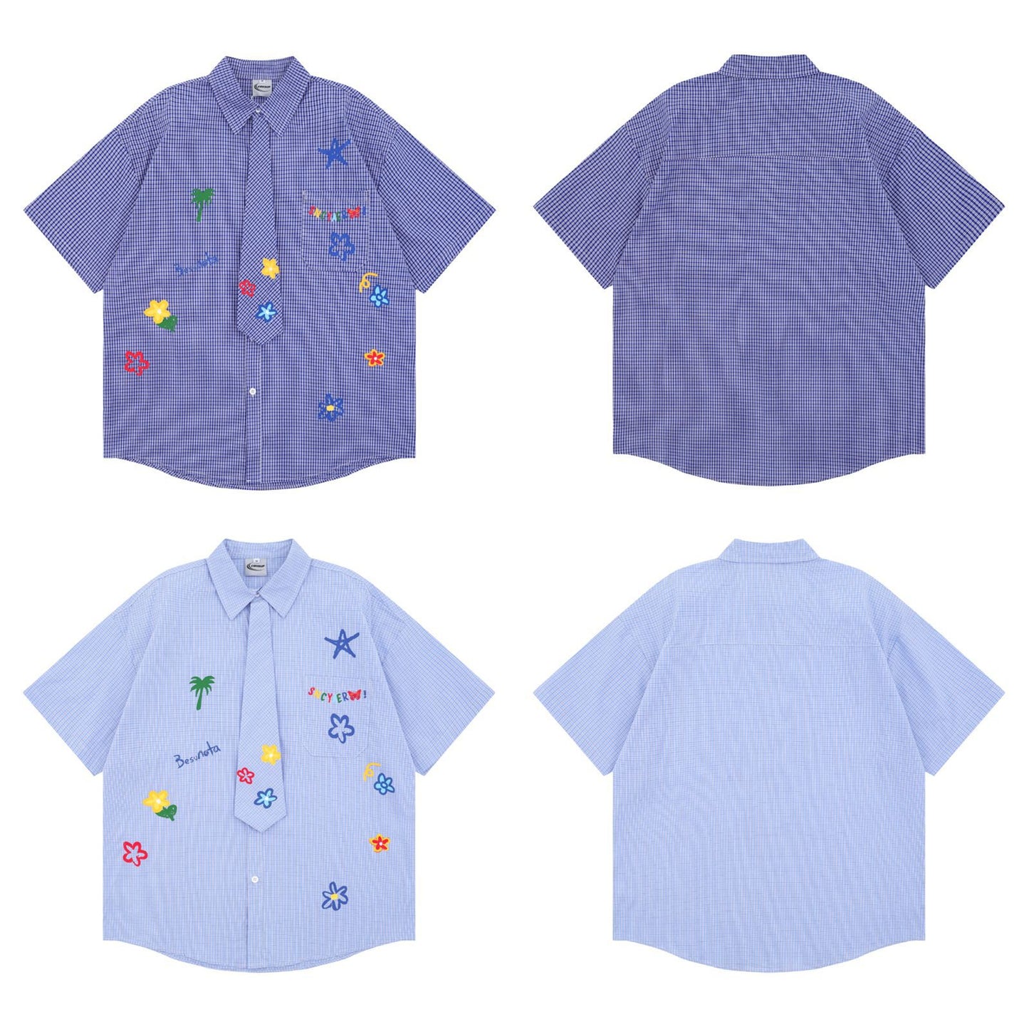 𝕃oose 𝔽it ☞𝟤𝟢𝟤𝟧 ☜領帶系列塗鴉小鴨格子寬鬆襯衫A-300