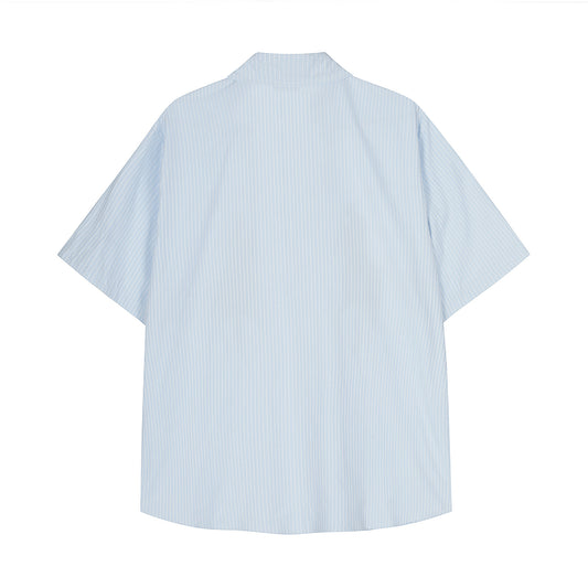 𝔼mbro 𝕊hirt𒉽美式復古印花條紋短袖寬鬆襯衫 GE-47