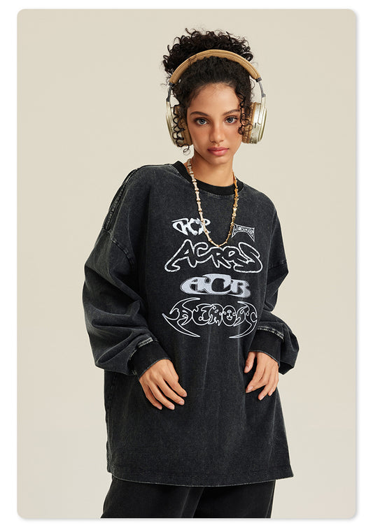 ♛𝔽𝕦𝕤𝕚𝕠𝕟 𝔽𝕠𝕔𝕦𝕤 ♛2025秋冬復古水洗印花大學T W-13