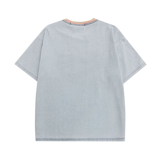 𝕃oose 𝔽it ☞𝟤𝟢𝟤𝟧 ☜美式復古復古做舊字母刺繡男女中性 T-Shirt寬版上衣 TH-8#