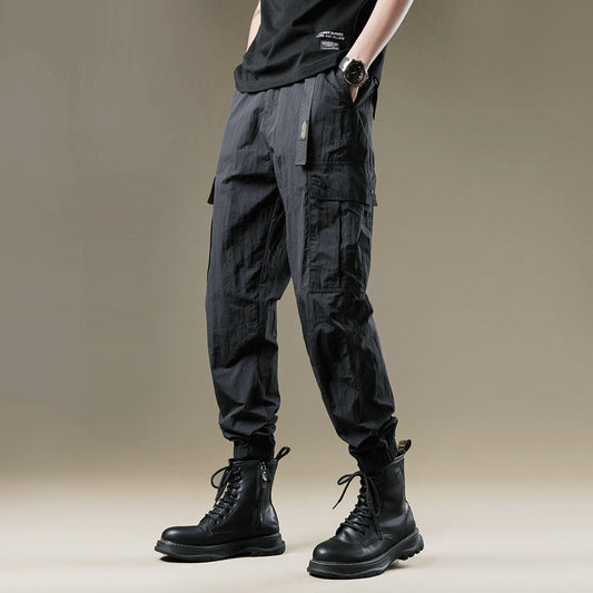 𖥟 𝔽𝕦𝕤𝕚𝕠𝕟 𝔽𝕠𝕔𝕦𝕤 ▓ 𝖜𝖔𝖗𝖐 𝖈𝖑𝖔𝖙𝖍𝖊𝖘 𖢘工裝褲夏季薄款ins潮牌寬鬆冰絲束束腳時尚戶外休閒褲 D-24