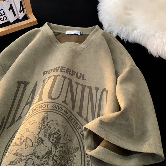 𝔽𝕦𝕤𝕚𝕠𝕟 𝔽𝕠𝕔𝕦𝕤 ✘重磅麂皮美式嘻哈短袖 (軍綠色)