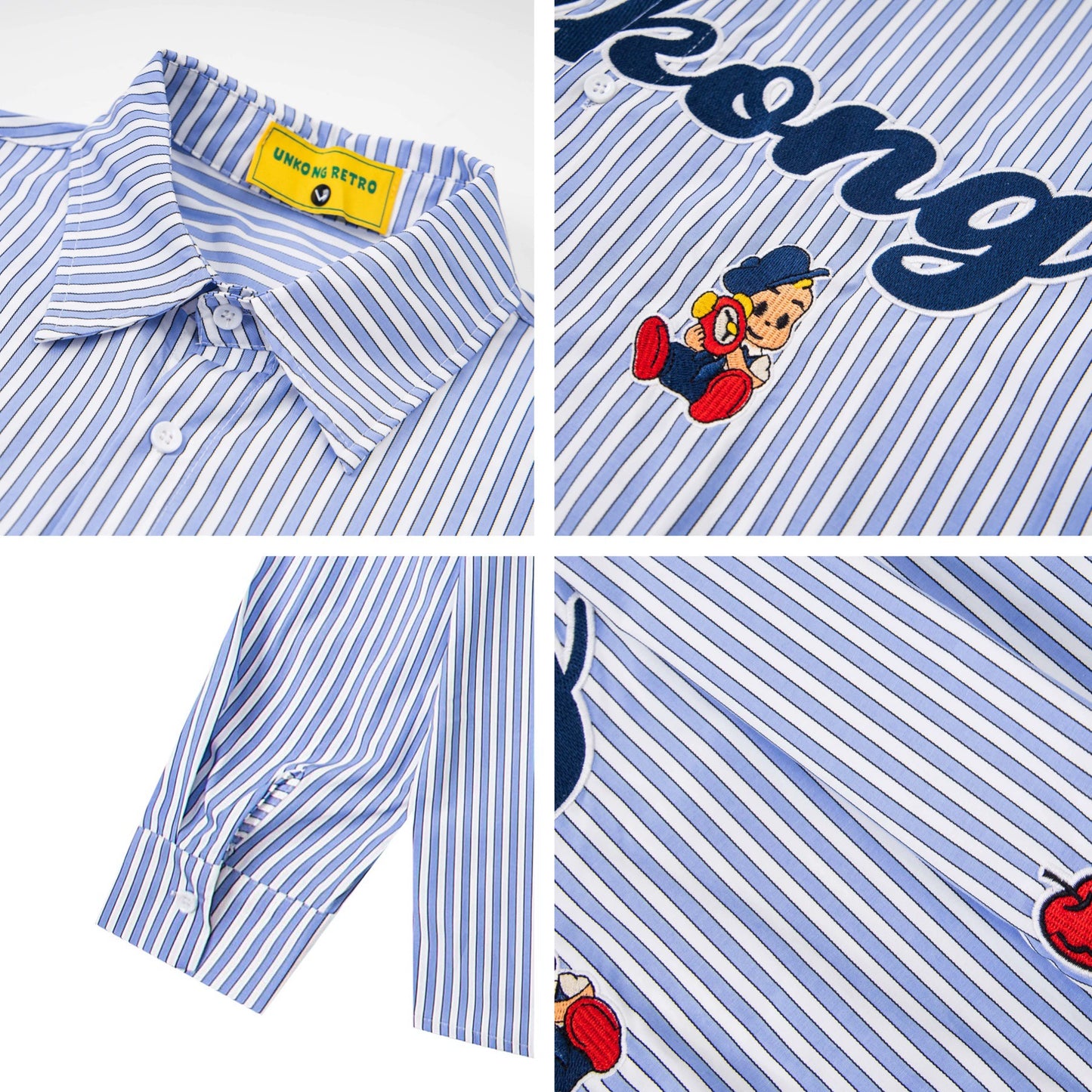 𝔼mbro 𝕊hirt𒉽2025秋冬可愛圖案刺繡寬鬆襯衫N-42