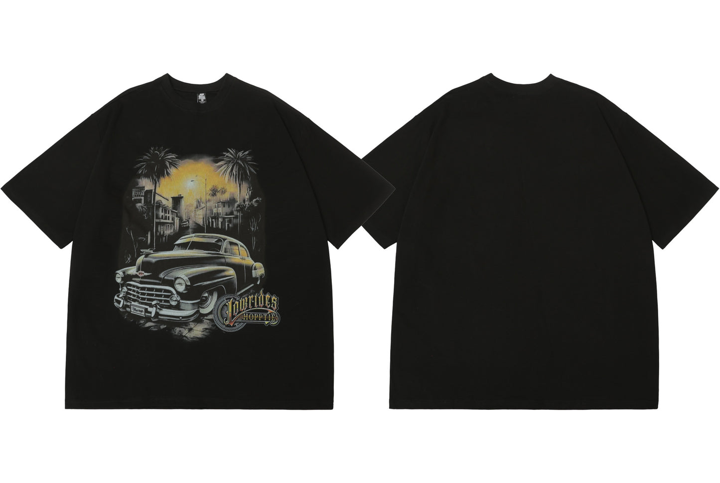 𝔽𝕦𝕤𝕚𝕠𝕟 𝔽𝕠𝕔𝕦𝕤 -ᴄʜɪᴄᴀɴᴏ♠︎悍匪♠︎ 西海岸Lowrider老爺車白墨印花寬鬆短袖