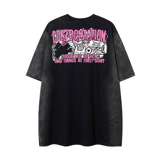 𝕃oose 𝔽it ☞𝟤𝟢𝟤𝟧 ☜美式復古渲染系列水洗印花男女中性 T-Shirt寬版上衣R-6