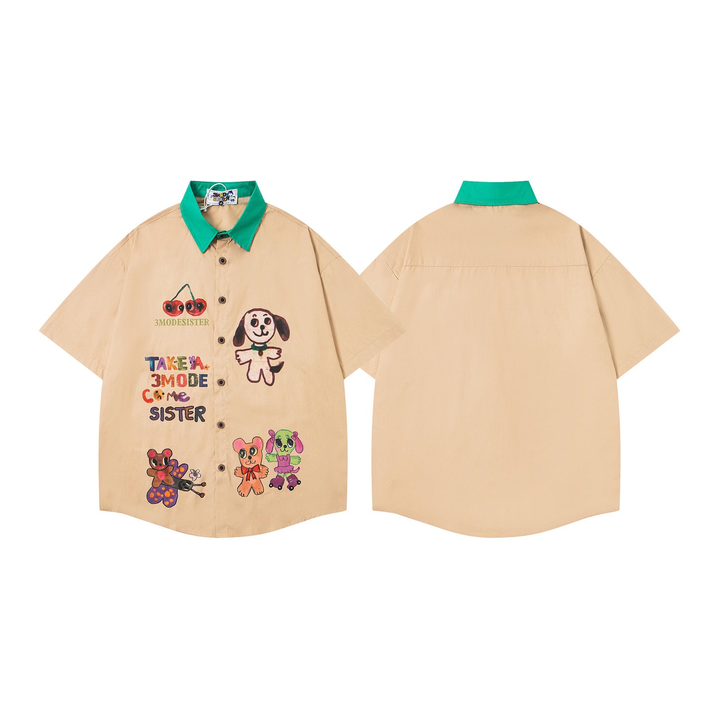 𝕃oose 𝔽it ☞𝟤𝟢𝟤𝟧 ☜美式復古撞色動物塗鴉印花休閒百搭短袖襯衫 MO-380