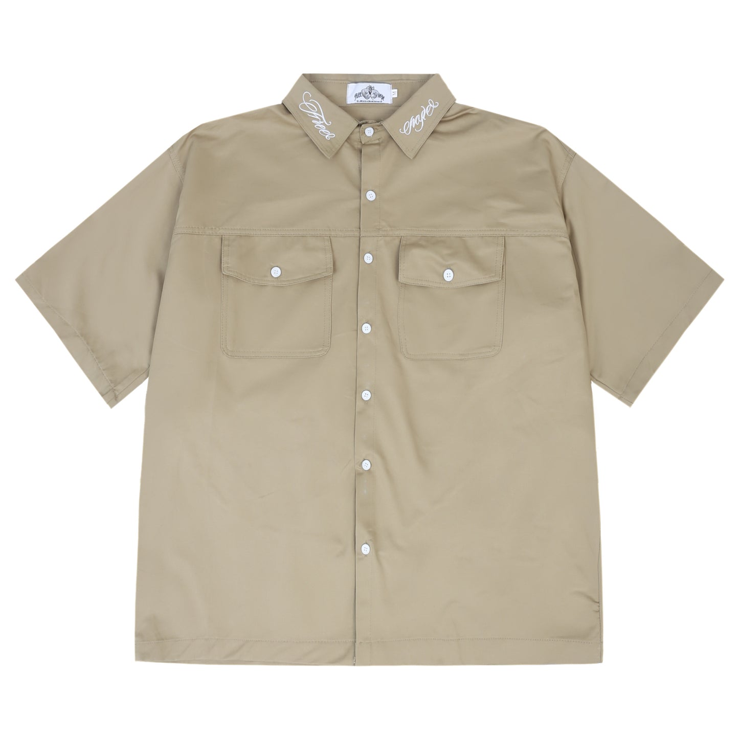 𝔽𝕦𝕤𝕚𝕠𝕟 𝔽𝕠𝕔𝕦𝕤 -ᴄʜɪᴄᴀɴᴏ♠︎悍匪♠︎美式嘻哈寬鬆經典刺繡重磅工裝短袖襯衫