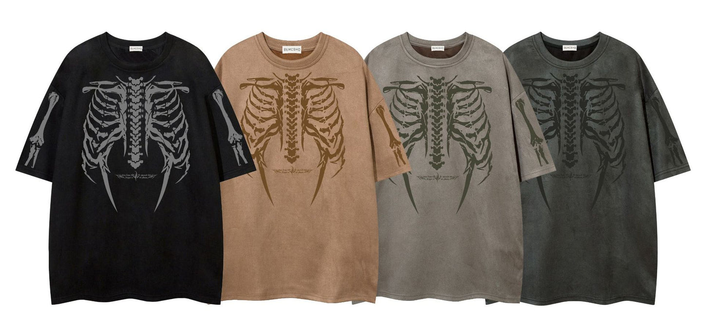 𝕃oose 𝔽it ☞𝟤𝟢𝟤𝟧 ☜美式復古骷髏骨架設計感男女中性 T-Shirt寬版上衣 JK61