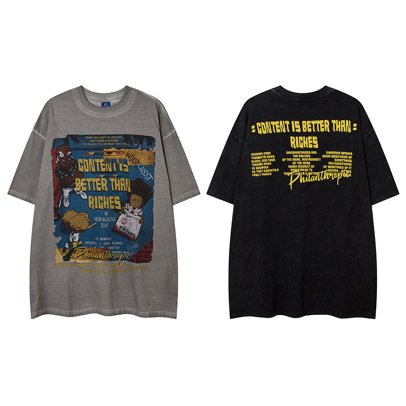 𝕃oose 𝔽it ☞𝟤𝟢𝟤𝟧 ☜美式復古卡通印花圓領男女中性 T-Shirt寬版上衣 F-517