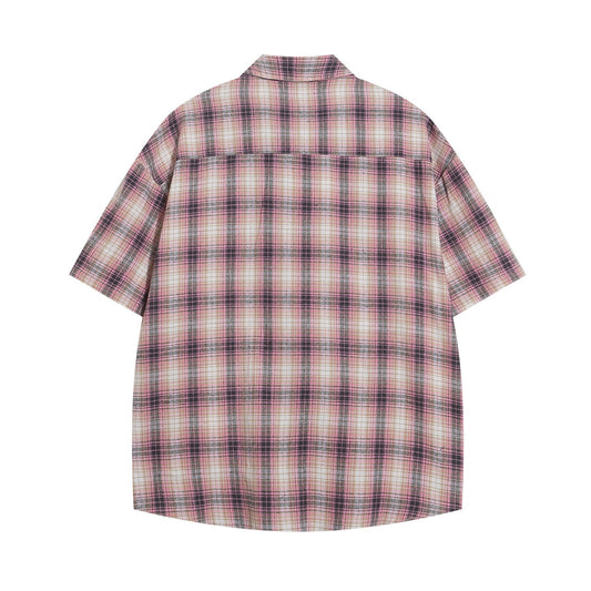 𝔼mbro 𝕊hirt𒉽美式復古街頭刺繡格子寬鬆襯衫P-6