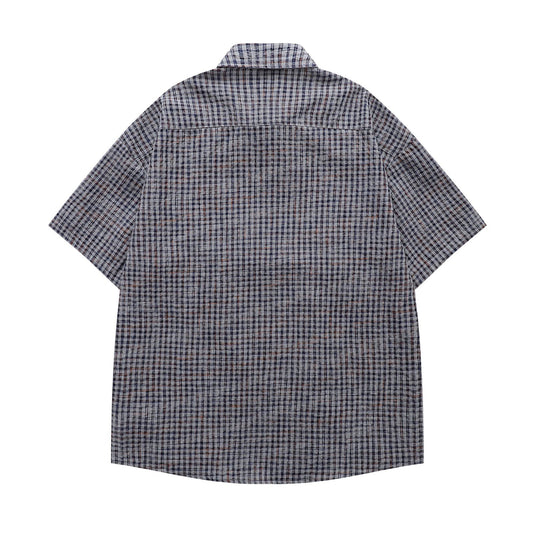 𝔼mbro 𝕊hirt𒉽日式復古格子短袖寬鬆襯衫Y-95