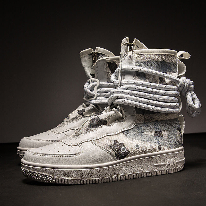 ♛𝔽𝕦𝕤𝕚𝕠𝕟 𝔽𝕠𝕔𝕦𝕤☢︎ᴄᴀꜱᴜᴀʟ ꜱɴᴇᴀᴋᴇʀ ♜✽2026✽ 運動風機能款長筒綁繩拉鍊版板鞋 男女鞋 情侶款（大🦶到46碼）JM-15