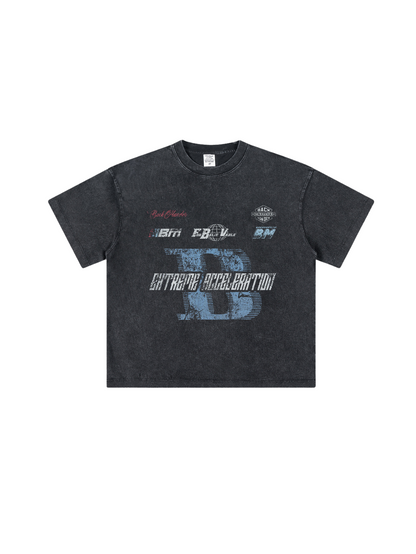 ▶𝔽𝕦𝕤𝕚𝕠𝕟 𝔽𝕠𝕔𝕦𝕤 ⌘𝓦𝓪𝓼𝓱𝓮𝓭 𝔀𝓲𝓷𝓭 ◀2025夏季美式小眾潮牌賽車字母短袖休閒水洗做舊oversize男女T恤 TZ-26