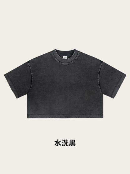 Fierce & Fitted 夏季美式復古做舊辣妹短款T袖N-6 水洗黑