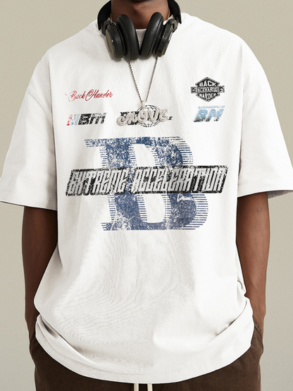 ▶𝔽𝕦𝕤𝕚𝕠𝕟 𝔽𝕠𝕔𝕦𝕤 ⌘𝓦𝓪𝓼𝓱𝓮𝓭 𝔀𝓲𝓷𝓭 ◀2025夏季美式小眾潮牌賽車字母短袖休閒水洗做舊oversize男女T恤 TZ-26