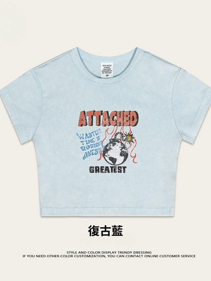 Fierce & Fitted 美式夏季修身字母印花辣妹短版上衣89 復古藍