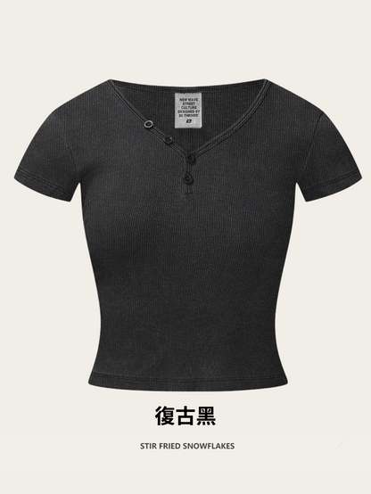 Fierce & Fitted 夏季辣妹必備V領顯瘦短T長裙套裝 復古黑