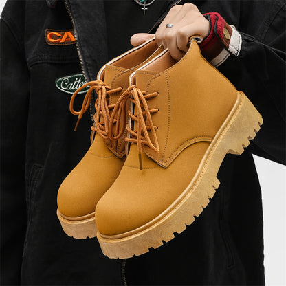 ♛𝔽𝕦𝕤𝕚𝕠𝕟 𝔽𝕠𝕔𝕦𝕤☢︎ᴄᴀꜱᴜᴀʟ ᴅʀᴇꜱꜱ ♜✽2026✽ 復古低筒素面工裝增高四孔靴 男女款 情侶款 YH36