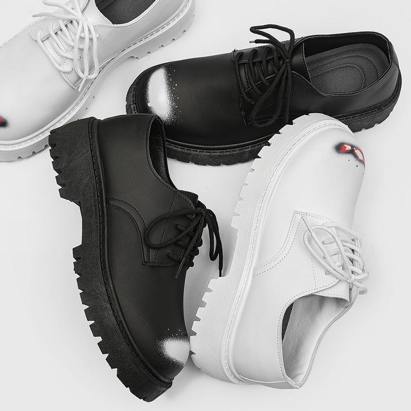 ♛𝔽𝕦𝕤𝕚𝕠𝕟 𝔽𝕠𝕔𝕦𝕤☢︎ᴄᴀꜱᴜᴀʟ ᴅʀᴇꜱꜱ ♜✽2025✽ 夜與晝復古圓頭增高厚底皮鞋 中性男女款  ʏᴢ𝟣𝟤