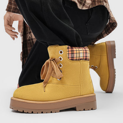 ♛𝔽𝕦𝕤𝕚𝕠𝕟 𝔽𝕠𝕔𝕦𝕤☢︎ᴄᴀꜱᴜᴀʟ ᴅʀᴇꜱꜱ ♜✽2026✽ 復古風高筒格子領雪地五孔靴 男女款 情侶款（大🦶到45碼）YH-06