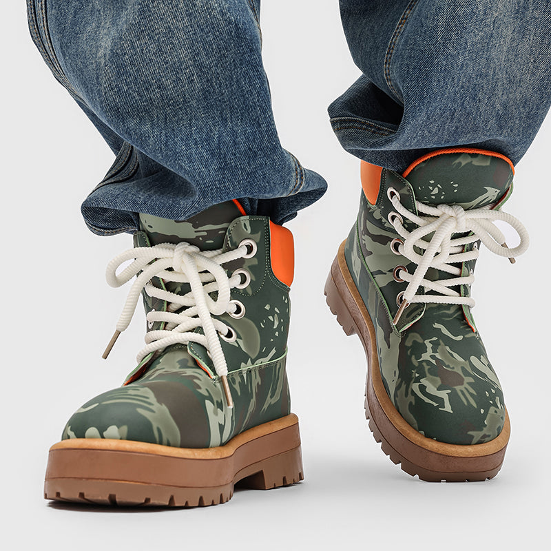 ♛𝔽𝕦𝕤𝕚𝕠𝕟 𝔽𝕠𝕔𝕦𝕤☢︎ᴄᴀꜱᴜᴀʟ ᴅʀᴇꜱꜱ ♜✽2026✽ 迷彩風高筒隱形增高厚底五孔男靴（大🦶到45碼） YZ-08