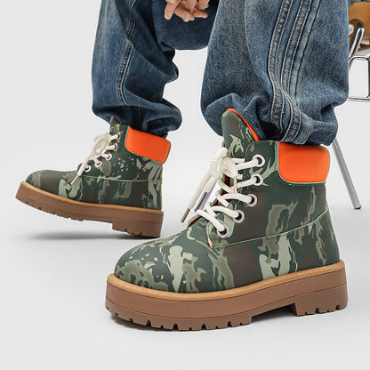 ♛𝔽𝕦𝕤𝕚𝕠𝕟 𝔽𝕠𝕔𝕦𝕤☢︎ᴄᴀꜱᴜᴀʟ ᴅʀᴇꜱꜱ ♜✽2026✽ 迷彩風高筒隱形增高厚底五孔男靴（大🦶到45碼） YZ-08