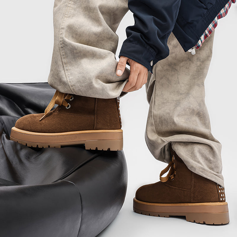 ♛𝔽𝕦𝕤𝕚𝕠𝕟 𝔽𝕠𝕔𝕦𝕤☢︎ᴄᴀꜱᴜᴀʟ ᴅʀᴇꜱꜱ ♜✽2026✽ 復古風高筒格子領雪地五孔靴 男女款 情侶款（大🦶到45碼）YH-06