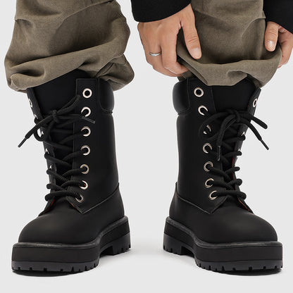 ♛𝔽𝕦𝕤𝕚𝕠𝕟 𝔽𝕠𝕔𝕦𝕤☢︎ᴄᴀꜱᴜᴀʟ ᴅʀᴇꜱꜱ ♜✽2026✽ 雪地極簡風高筒增高厚底七孔男女靴（大🦶到45碼）YH-02