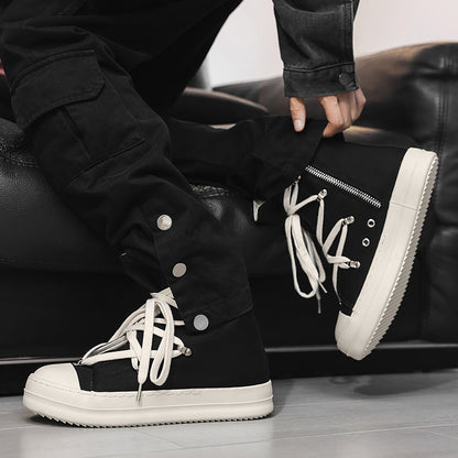 ♛𝔽𝕦𝕤𝕚𝕠𝕟 𝔽𝕠𝕔𝕦𝕤☢︎ᴄᴀꜱᴜᴀʟ ᴅʀᴇꜱꜱ ♜✽2026✽ 高筒素面不規則鞋帶側拉帆布鞋 男女款 情侶款 X-52