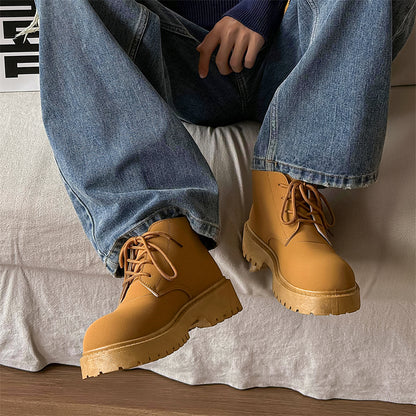 ♛𝔽𝕦𝕤𝕚𝕠𝕟 𝔽𝕠𝕔𝕦𝕤☢︎ᴄᴀꜱᴜᴀʟ ᴅʀᴇꜱꜱ ♜✽2026✽ 復古低筒素面工裝增高四孔靴 男女款 情侶款 YH36