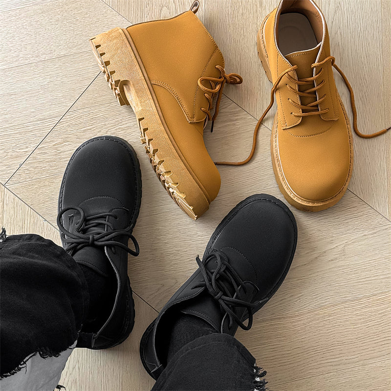 ♛𝔽𝕦𝕤𝕚𝕠𝕟 𝔽𝕠𝕔𝕦𝕤☢︎ᴄᴀꜱᴜᴀʟ ᴅʀᴇꜱꜱ ♜✽2026✽ 復古低筒素面工裝增高四孔靴 男女款 情侶款 YH36