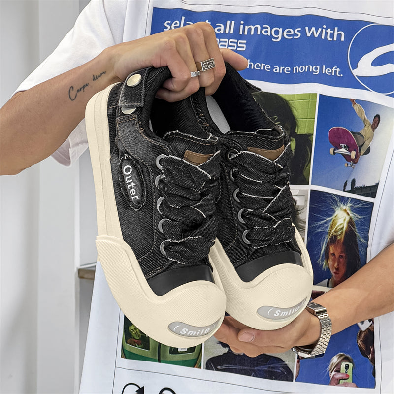 ♛𝔽𝕦𝕤𝕚𝕠𝕟 𝔽𝕠𝕔𝕦𝕤☢︎ꜱᴋᴀᴛᴇ ꜱʜᴏᴇꜱ ♜✽𝟤𝟢𝟤𝟧✽春夏新款牛津開口笑帆布板鞋   男女款  HX27