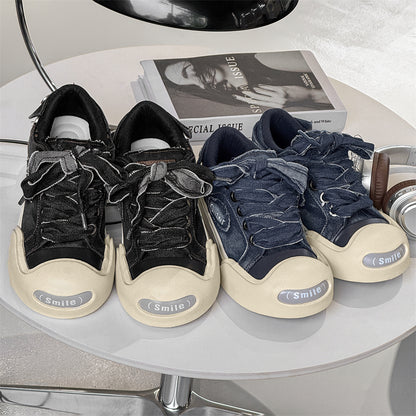 ♛𝔽𝕦𝕤𝕚𝕠𝕟 𝔽𝕠𝕔𝕦𝕤☢︎ꜱᴋᴀᴛᴇ ꜱʜᴏᴇꜱ ♜✽𝟤𝟢𝟤𝟧✽春夏新款牛津開口笑帆布板鞋   男女款  HX27