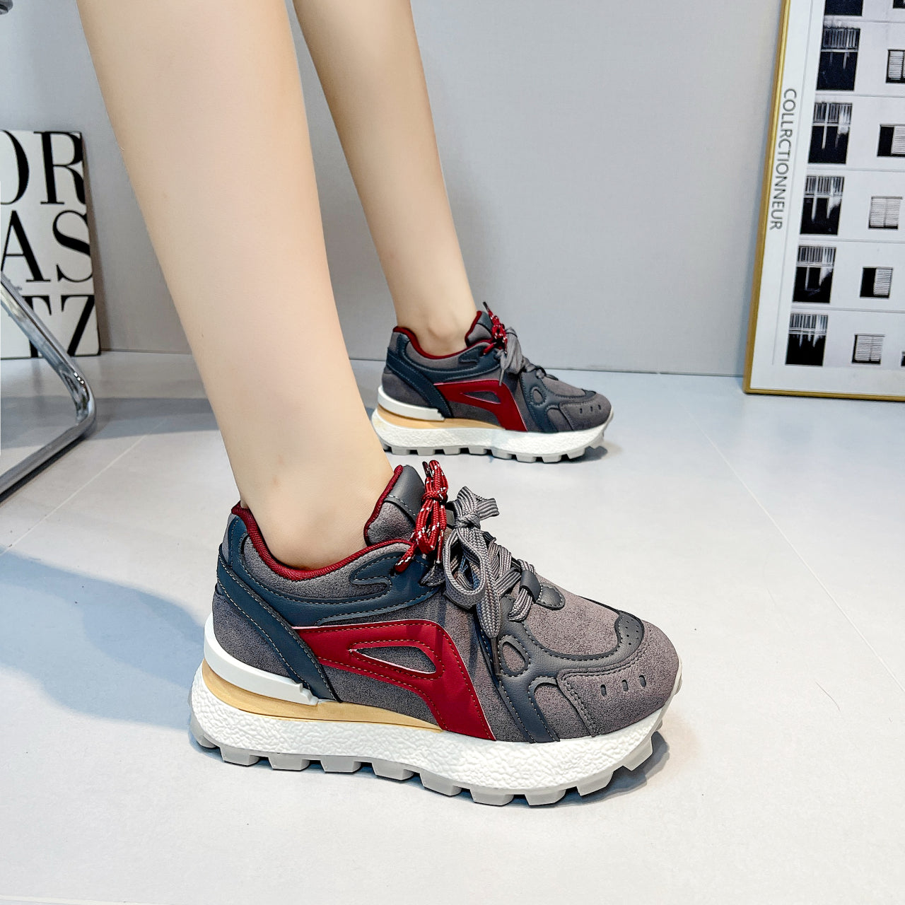 ♛𝔽𝕦𝕤𝕚𝕠𝕟 𝔽𝕠𝕔𝕦𝕤☢︎ꜰʟᴇxɪɴɢ-ꜱʜᴏᴇꜱ ♜✽𝟤𝟢𝟤𝟧✽ 夏季新款增高耐穿鞋底心運動鞋 女款 (35-40號）A08