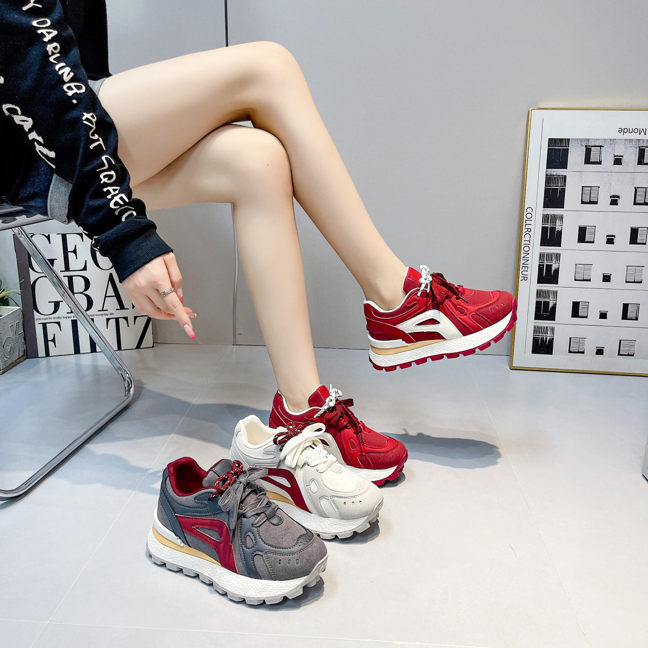 ♛𝔽𝕦𝕤𝕚𝕠𝕟 𝔽𝕠𝕔𝕦𝕤☢︎ꜰʟᴇxɪɴɢ-ꜱʜᴏᴇꜱ ♜✽𝟤𝟢𝟤𝟧✽ 夏季新款增高耐穿鞋底心運動鞋 女款 (35-40號）A08