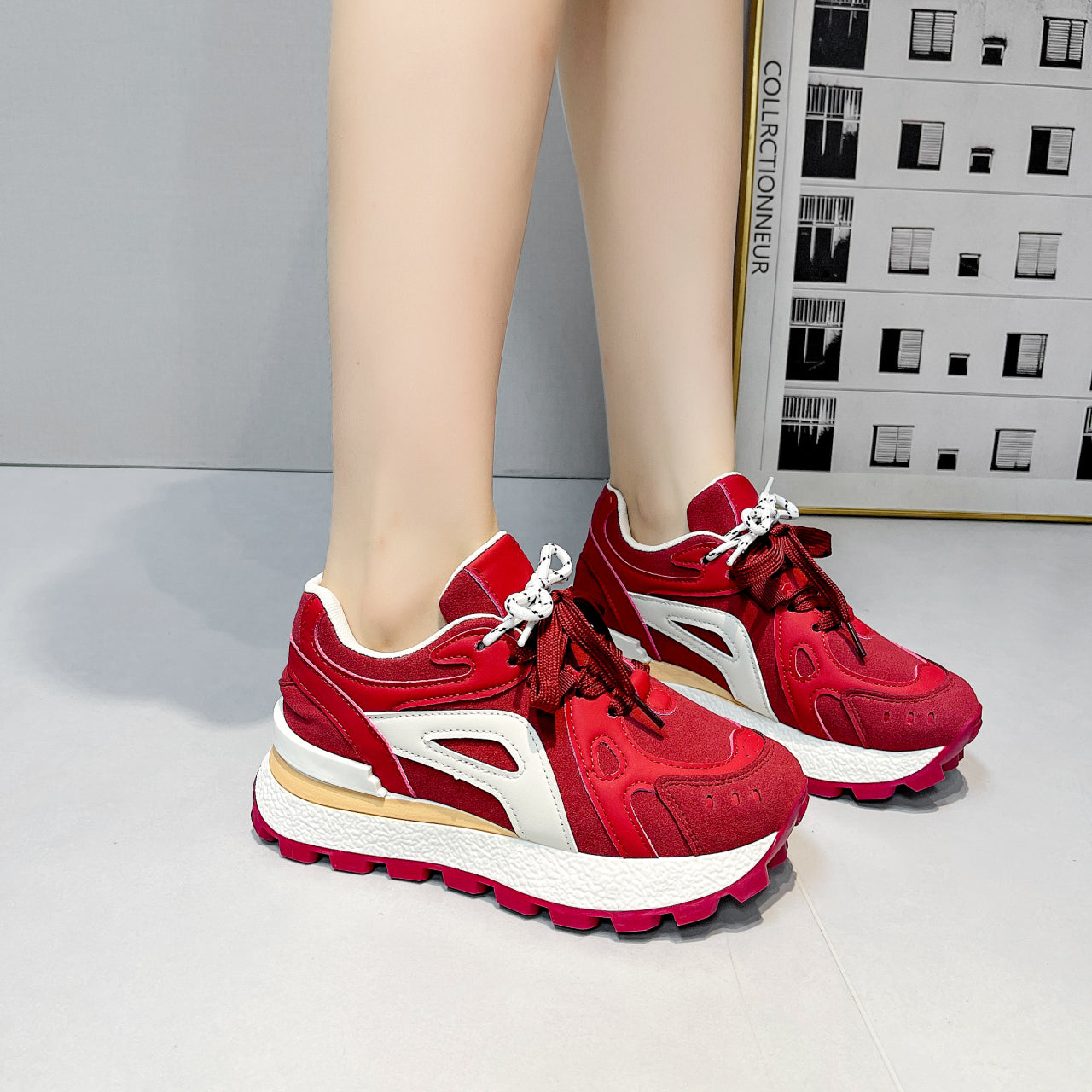 ♛𝔽𝕦𝕤𝕚𝕠𝕟 𝔽𝕠𝕔𝕦𝕤☢︎ꜰʟᴇxɪɴɢ-ꜱʜᴏᴇꜱ ♜✽𝟤𝟢𝟤𝟧✽ 夏季新款增高耐穿鞋底心運動鞋 女款 (35-40號）A08