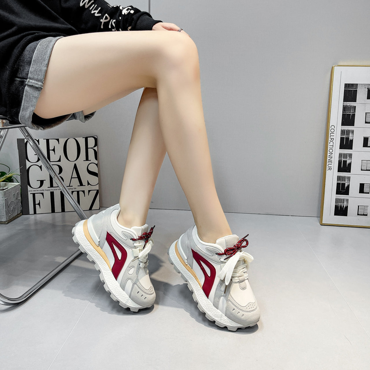 ♛𝔽𝕦𝕤𝕚𝕠𝕟 𝔽𝕠𝕔𝕦𝕤☢︎ꜰʟᴇxɪɴɢ-ꜱʜᴏᴇꜱ ♜✽𝟤𝟢𝟤𝟧✽ 夏季新款增高耐穿鞋底心運動鞋 女款 (35-40號）A08