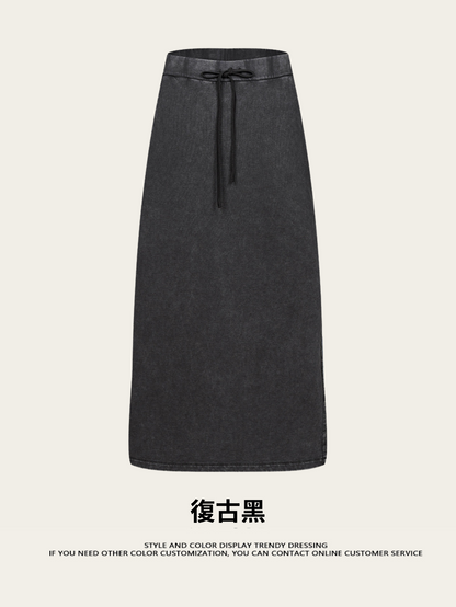 Fierce & Fitted 夏季辣妹必備INS緊身短款上衣 收腰直筒長裙套裝N-7 復古黑