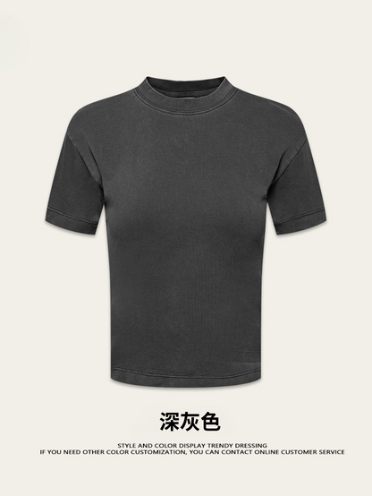 Fierce & Fitted 夏季美式高街水洗短袖上衣A字裙套裝	N-9 深灰色