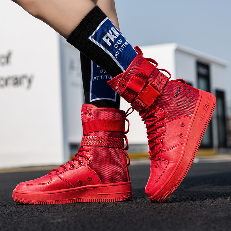 ♛𝔽𝕦𝕤𝕚𝕠𝕟 𝔽𝕠𝕔𝕦𝕤☢︎ᴄᴀꜱᴜᴀʟ ꜱɴᴇᴀᴋᴇʀ ♜✽2026✽ 運動風機能款長筒綁帶鞋帶版板鞋 男女鞋 情侶款（大🦶到46碼）JM-06