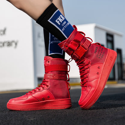 ♛𝔽𝕦𝕤𝕚𝕠𝕟 𝔽𝕠𝕔𝕦𝕤☢︎ᴄᴀꜱᴜᴀʟ ꜱɴᴇᴀᴋᴇʀ ♜✽2026✽ 運動風機能款長筒綁帶鞋帶版板鞋 男女鞋 情侶款（大🦶到46碼）JM-06