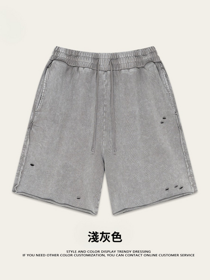 ♛𝔽𝕦𝕤𝕚𝕠𝕟 𝔽𝕠𝕔𝕦𝕤 ♛2025夏季歐美街頭碧紋水洗運動休閒寬鬆五分褲 K-50