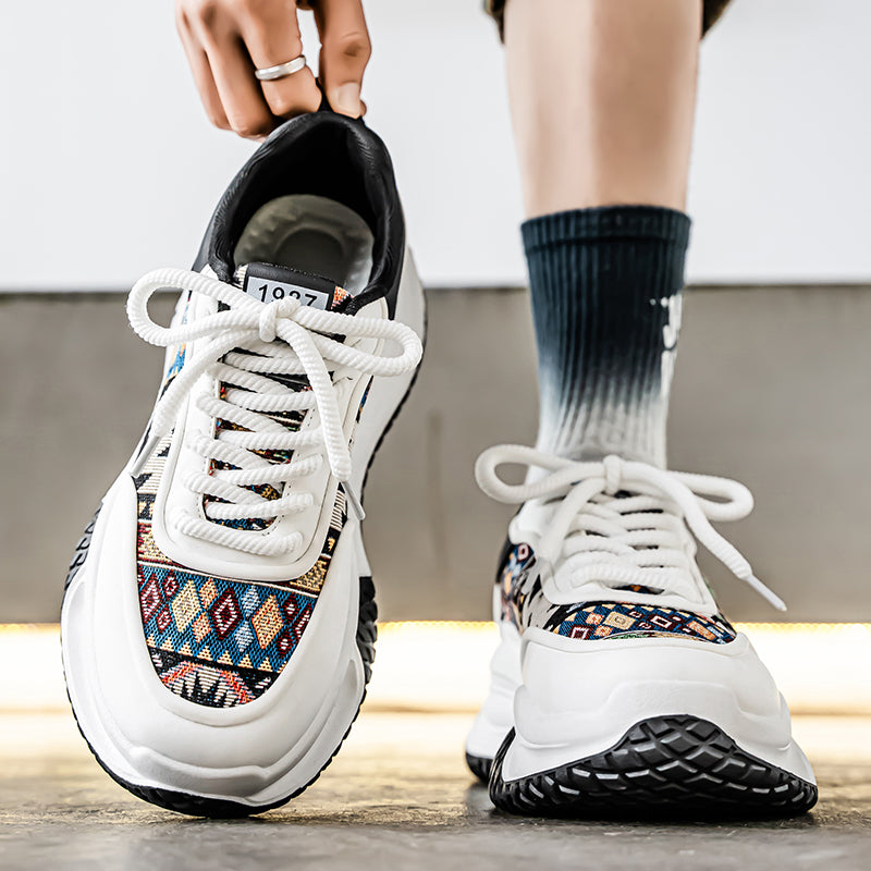♛𝔽𝕦𝕤𝕚𝕠𝕟 𝔽𝕠𝕔𝕦𝕤☢︎ᴄᴀꜱᴜᴀʟ ꜱɴᴇᴀᴋᴇʀ ♜✽𝟤𝟢𝟤𝟧✽ 春夏新款隱形增高民族圖騰風老爹鞋運動鞋 男女款 大🦶款 (39-48號)xf686